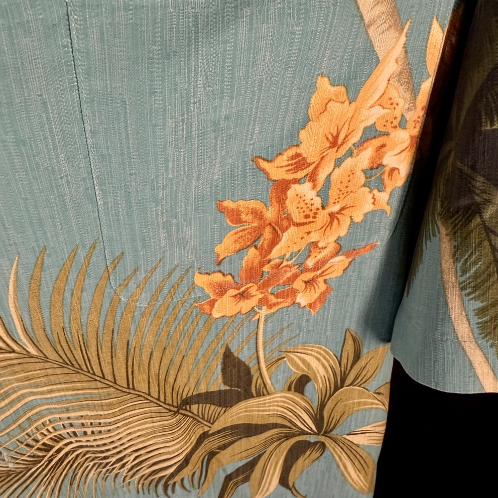 Tommy Bahama Blue Tropical Palm Print Camp Shirt - Picture 4 of 7